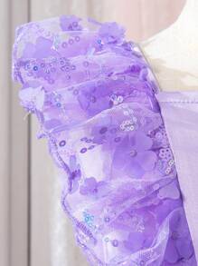 SHEIN Vestido Morado Para Niñas Pequeñas Con Bordado De Flores En 3d - Morado - Ver 4