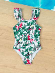 Girls' Tropical Print One-Piece Swimsuit For Toddlers - Multicolor - View 3