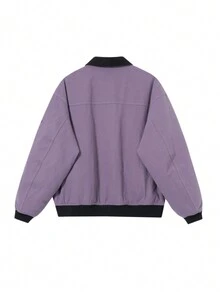 Men's American Style Vintage Streetwear Loose Fit Water Washed Utility Jacket With Turn-Down Collar - Purple - View 4