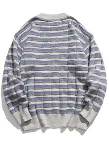 男款寬鬆圓領休閒通勤毛衣,秋冬季,情侶風格 - 藍色 - 查看 2