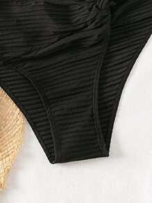 SHEIN Swim Summer Beach Solid Twist Detail Bikini Bottoms Carnival - Black - View 6