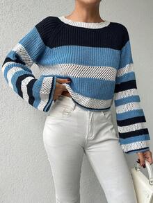 EURMUSE 拉甘袖對比毛衣 - 彩色 - 查看 5