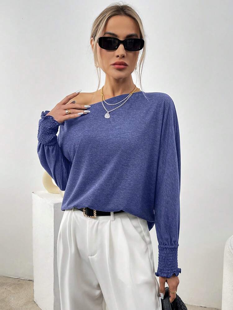 Oblique Shoulder Long Sleeve Casual T-Shirt