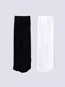 ROMWE Goth 2雙/包女中筒襪,日本風格黑色jk系列半管襪,適用於春、秋,搭配裙子,日常休閒和運動服裝 - 彩色 - 查看 1