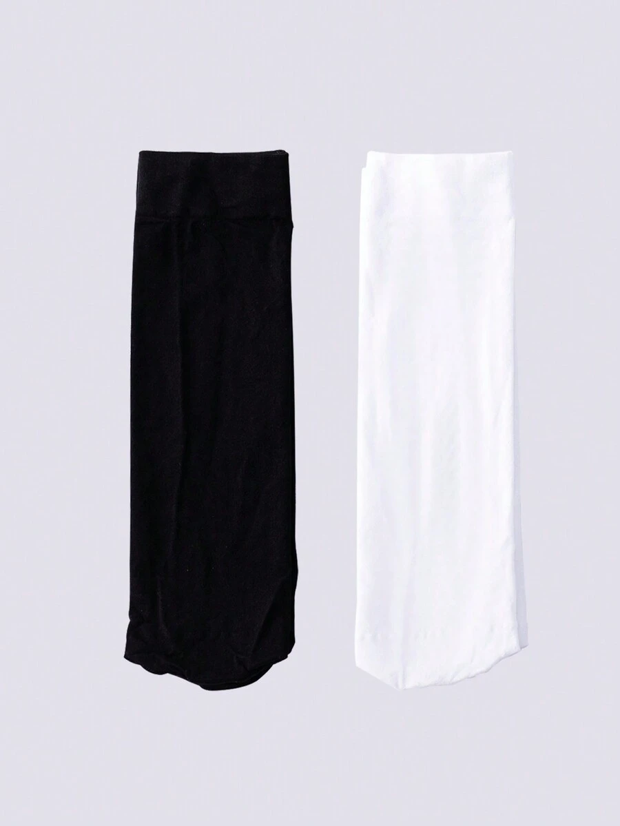 ROMWE Goth 2雙/包女中筒襪,日本風格黑色jk系列半管襪,適用於春、秋,搭配裙子,日常休閒和運動服裝 - 彩色 - 查看 1