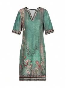 Plus Size Women Casual Printed Dress, Suitable For Home & Outdoor, Summer