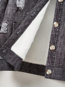 SHEIN Chaqueta de forro polar con estampado floral de moda para niña joven, otoño/invierno - Gris - Ver 5