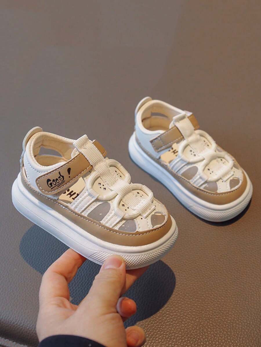 通透透氣的春夏季兒童休閒鞋,空心運動鞋,適用於男女寶寶的平底鞋 - 卡其色 - 查看 1