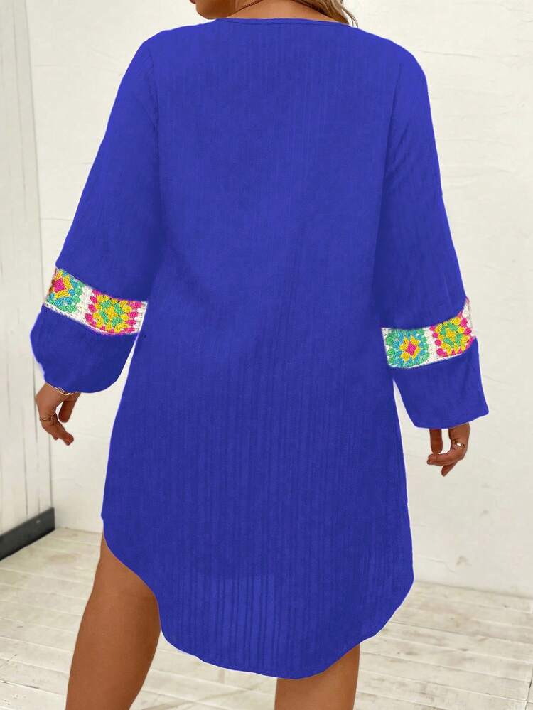 Plus Size Women's Crochet Flower Patchwork Dress