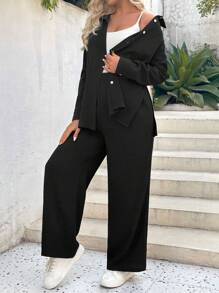 SHEIN Thai sản Màu thuần Giải trí Bộ - màu đen - Xem 5