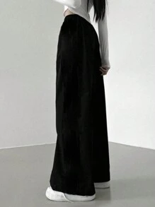 DAZY Women'S Drawstring Waist Wide Leg Pants - Black - View 3