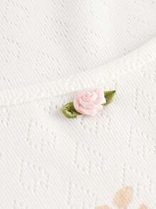 ROMWE Kawaii Của phụ nữ Thiên sứ & In Hoa Quần skinny Áo thun - trắng - Xem 3