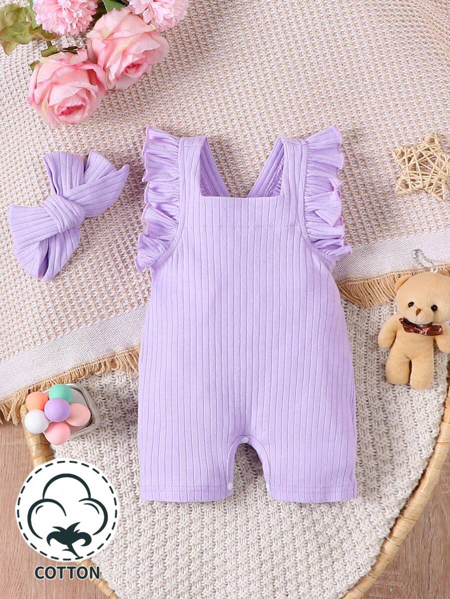 SHEIN Mono con volantes y costillas acanaladas para bebé niña