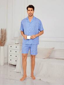 Men'S Geometric Print Homewear Set - Multicolor - View 4