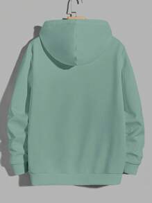 EURMUSE Men's English Letter Print Drawstring Hoodie - Green - View 2