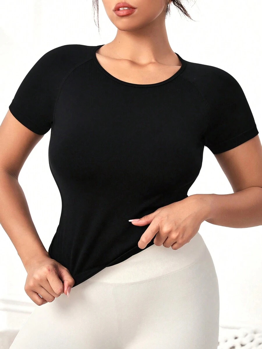 Easithlete Kích thước lớn Của phụ nữ Vòng cổ Raglan Ngắn tay Thể thao Áo thun - màu đen - Xem 1