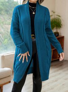 SHEIN LUNE 大码女式扭曲图案针织开衫 - 藍色 - 查看 6