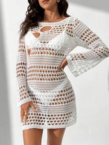 Breezaya Women's Casual Hollow Out Cover Up Style Dress Fall Cloth For Women - White - View 1