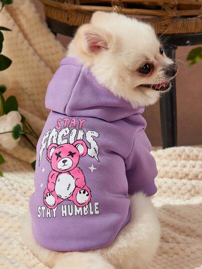 artblock_studio 1 pieza Sudadera con capucha para mascota con lindo estampado de oso morado, estilo Kawaii, para vacaciones