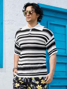 Manfinity RSRT Men's Striped Short Sleeve Knit Top - Black and White - View 3