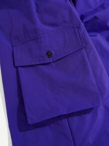 SHEIN Teen Boys' Casual Loose Fit Side Striped Pockets Pleated Effect Straight Leg Pants - Purple - View 6