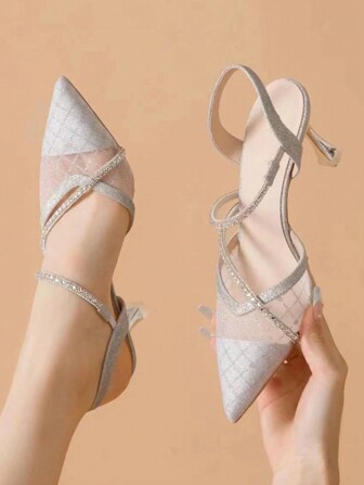 صنادل أنيق ذهبي شبكة كعب عالي