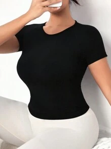 Easithlete Kích thước lớn Của phụ nữ Vòng cổ Raglan Ngắn tay Thể thao Áo thun - màu đen - Xem 5