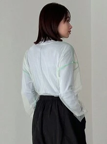 FRIFUL Women's Contrast Trim Sheer Blouse