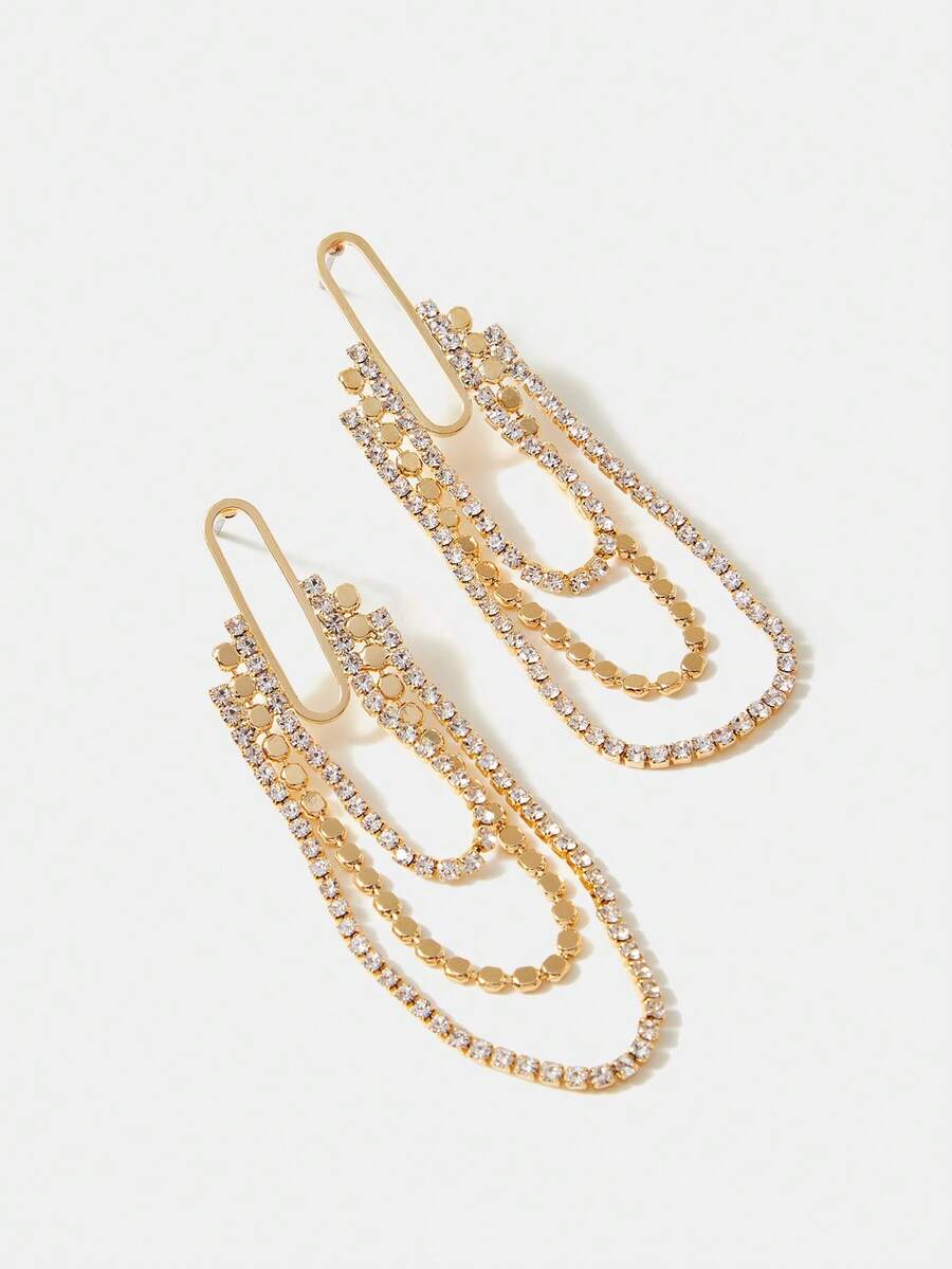 BizChic 鑲嵌水鑽流蘇耳環 - 金色 - 查看 1