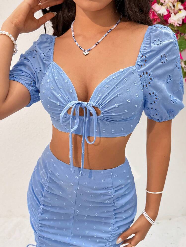 Women's Sweetheart Neckline Puff Sleeve Two Piece Set