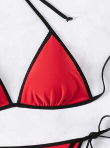 SHEIN Swim 夏季性感女士吊带露背比基尼套装 - 紅色 - 查看 5