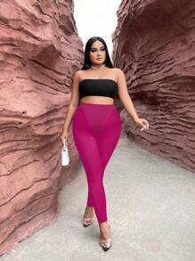 SHEIN SXY Kích thước lớn Của phụ nữ Lưới Kết cấu Xà cạp - Màu Hồng Tươi - Xem 6