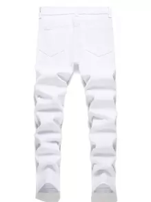 青少年男孩花卉刺繡牛仔褲 - 白色 - 查看 2