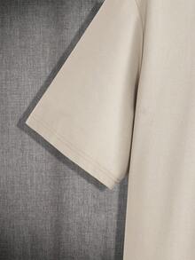 GENTILAND Loose Fit Men's Knit Casual T-Shirt With Letter Print - Khaki - View 3