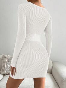 SHEIN Privé 女士修身毛衣連衣裙,帶十字設計 - 白色 - 查看 2