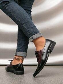 帶雙肩帶的青少年尖頭皮革上履舞鞋 - 黑色 - 查看 4