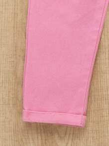 Toddler Girls' Pink Flower Embroidered High Waist Tapered Jeans - Pink - View 4