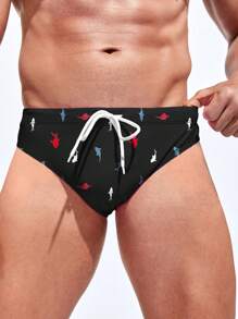 Manfinity Swimmode 男士細繩腰泳裝短褲 - 黑色 - 查看 1
