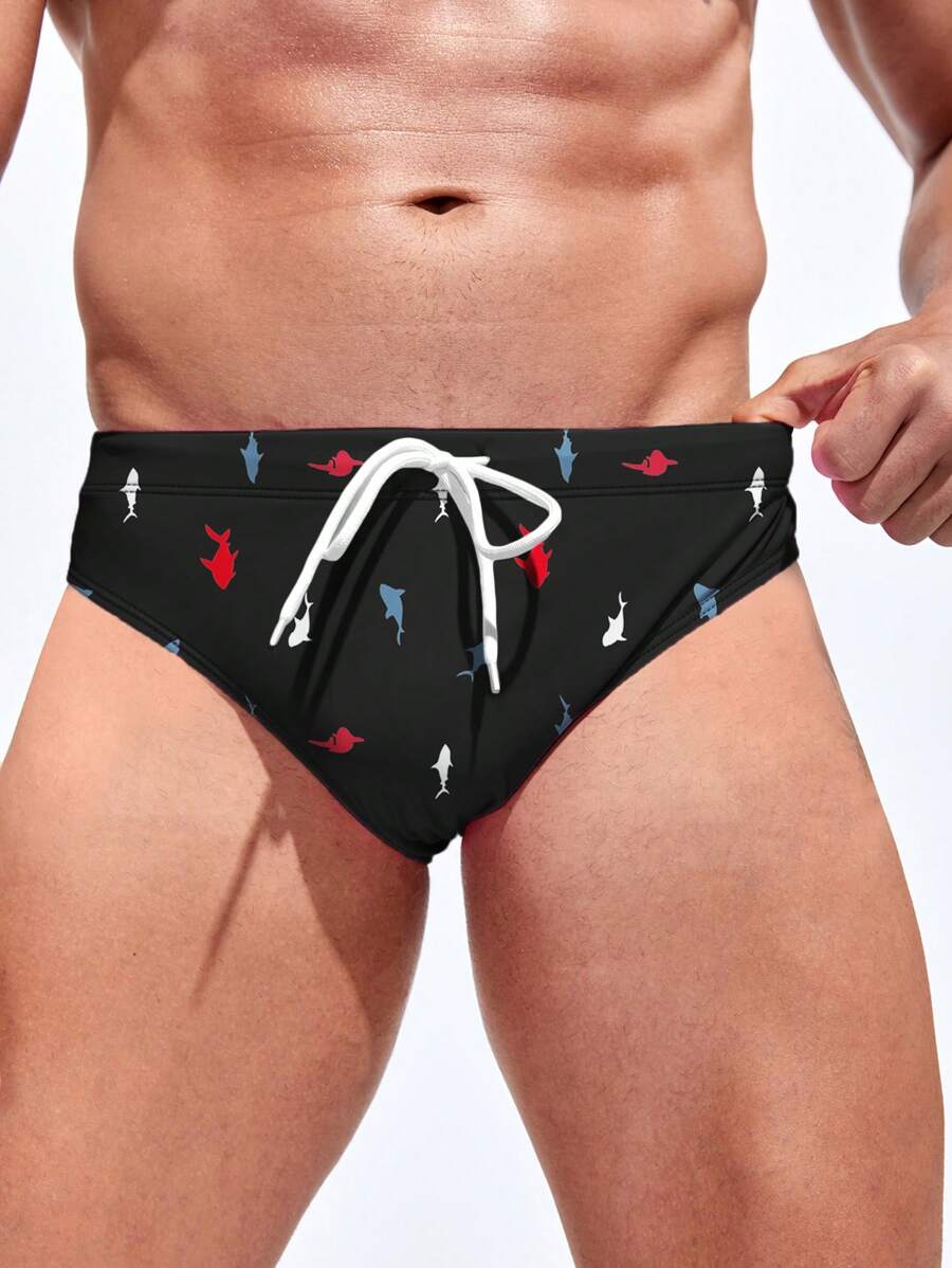 Manfinity Swimmode 男士細繩腰泳裝短褲 - 黑色 - 查看 1