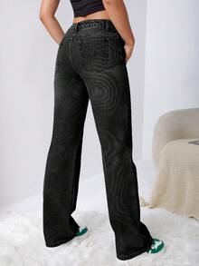 RueChic Women's Straight Leg Jeans - Black - View 2