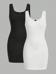 SHEIN EZwear Solid Color Women'S Sleeveless Bodycon Dress - Multicolor - View 1