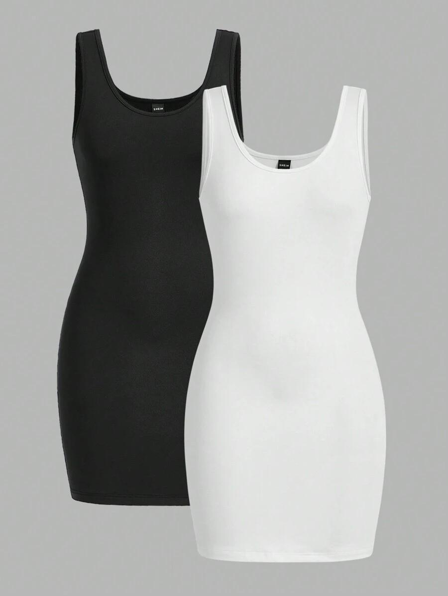 SHEIN EZwear Solid Color Women'S Sleeveless Bodycon Dress - Multicolor - View 1