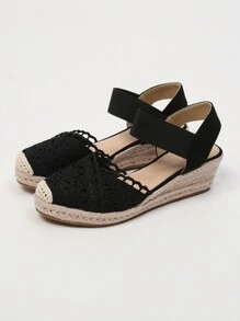 時尚女式楔跟簡約休閒假日涼鞋 - 黑色 - 查看 5