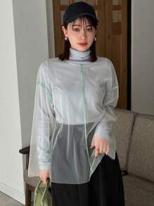 FRIFUL Women's Contrast Trim Sheer Blouse