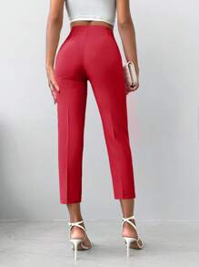 EURMUSE Solid Cropped Suit Pants - Red - View 2
