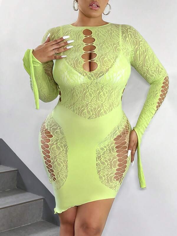 SHEIN SXY Plus Size Seamless Jacquard Sheer Dress