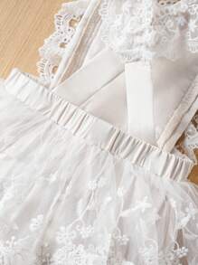 Souflis Souflis 嬰兒女童白色花辦網眼蕾絲連體衣，配褶邊下擺 - 白色 - 查看 6