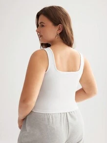 SHEIN BASICS Plus Solid Tank Top - White - View 2