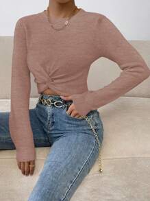 SHEIN Privé Women's Slim Fit Twisted Knit Sweater With Hem Knot Design - Purple - View 5