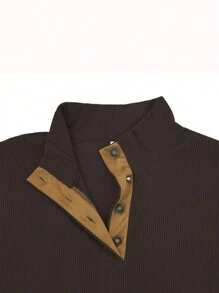 Men's Contrast Color Long Sleeve Polo Shirt - Brown - View 5